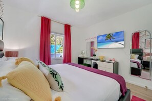 3 bedrooms, desk, iron/ironing board, travel crib