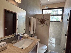 Luxury Villa, Beach View | Bathroom | Shower, hair dryer, towels, soap - Casa Playa Maya Beachfront Property (Tulum)