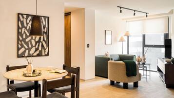 Family Apartment | Living area | 43-cm Smart TV with digital channels, foosball, table tennis