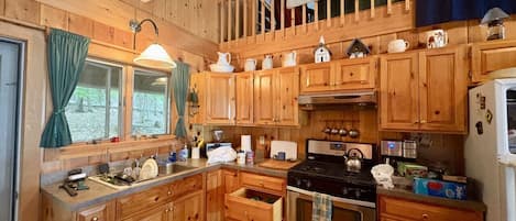 Fridge, oven, stovetop, coffee/tea maker