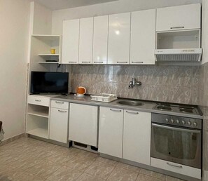 Fridge, oven, stovetop, cookware/dishes/utensils