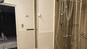 Shower, towels, soap, shampoo