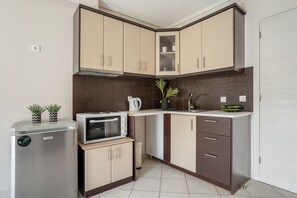 Fridge, oven, stovetop, coffee/tea maker