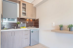 Fridge, oven, stovetop, coffee/tea maker