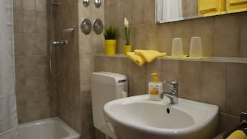 Regadera, secadora de cabello, toallas