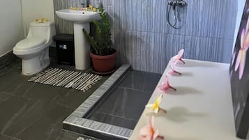 Dusche, Haartrockner, Handtücher, Seife