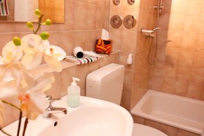 Ducha, secador de pelo, toallas