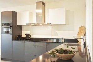 Fridge, microwave, oven, stovetop - Apartment in Friesland with Waterfront Views (Offingawier)