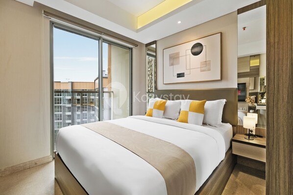 Lägenhet - 1 kingsize-säng - utsikt mot staden | 1 sovrum, strykjärn/strykbräda och gratis wi-fi