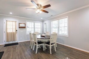 Dining - Cozy home with a modern kitchen, spacious living, serene bedrooms, and a private deck for relaxation (Radford)