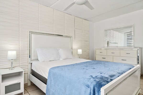 2 bedrooms, desk, iron/ironing board, travel cot