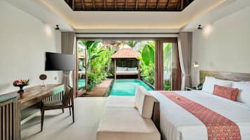 Exclusieve villa, privézwembad | 1 slaapkamer, luxe beddengoed, een minibar, een kluis op de kamer