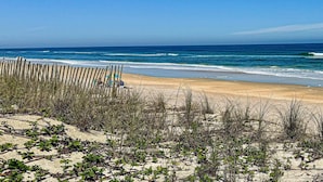 A beach with a wooden fence, sandy dunes, and sparse vegetation. - Seabliss Steps to the Beach Pool Home 4 4 5 new (Palm Coast)