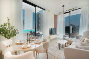 Apartment, 2 Bedrooms, Pool Access | Living area - Easygo- Lux 2BR / Private Pool JVC Onyx (Dubai)
