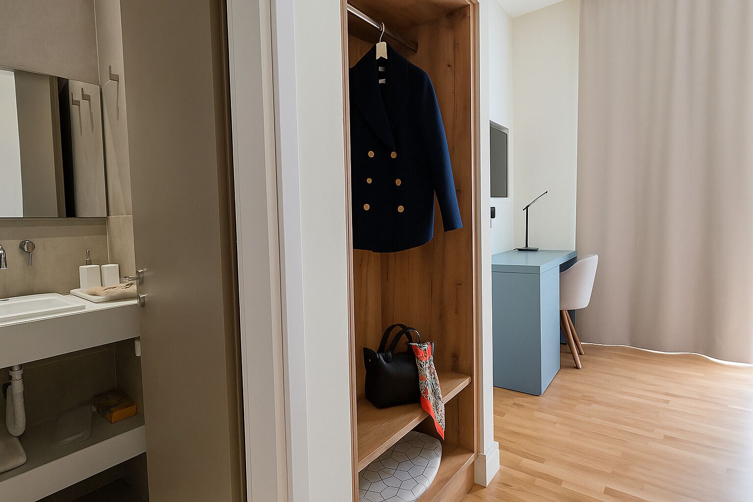 Kahden hengen deluxe-huone | Minibaari (osa tuotteista ilmaisia), tallelokero huoneessa, työpöytä