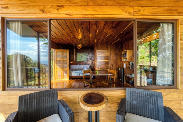 Deluxe huisje, uitzicht op bergen | Terras