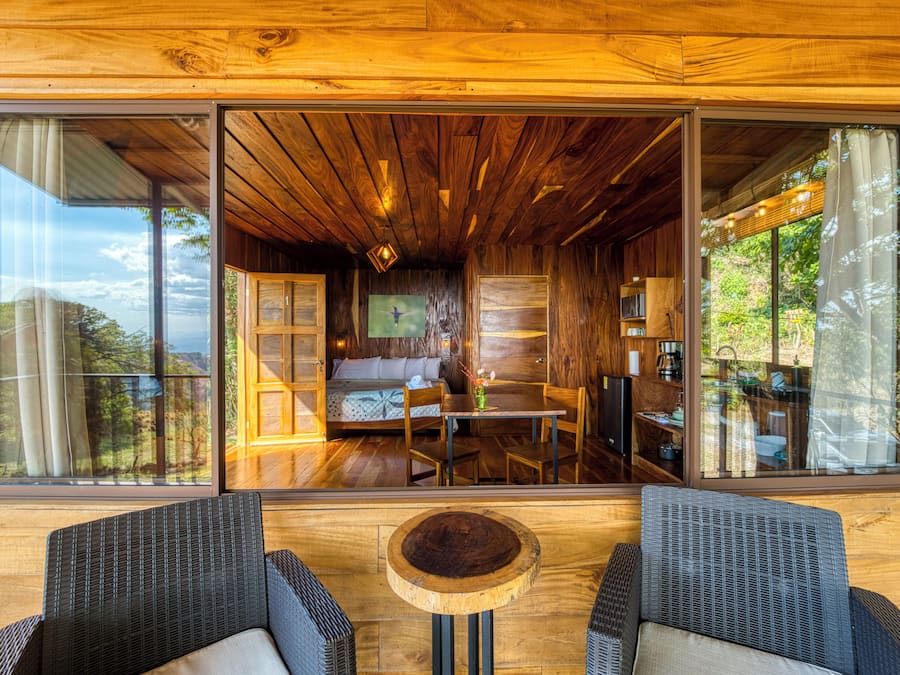Deluxe huisje, uitzicht op bergen | Terras