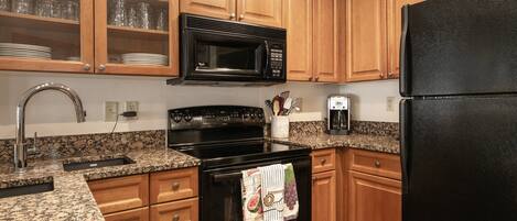 Fridge, microwave, oven, dishwasher