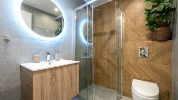 Shower, hair dryer, soap