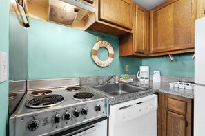 Fridge, microwave, dishwasher, coffee/tea maker