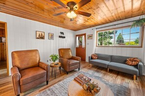 TV, fireplace - Blue Skies- Modern Cabin Near Slopes w Fireplace (Big Bear Lake)