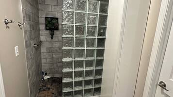 Regadera, secadora de cabello, bidet, toallas