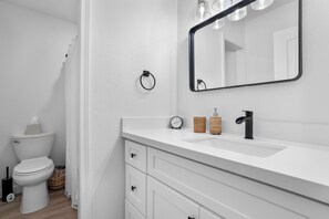 Hair dryer, towels, toilet paper