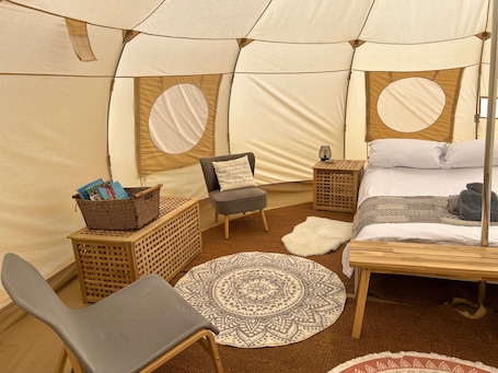 1 bedroom, bed sheets. Beautiful Bell Tent Stay