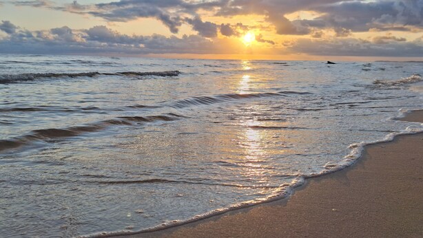A beach with waves and a sunset. - SandNSea - Only Steps to the beach -Pet Friendly Accommodation (Burrum Heads)