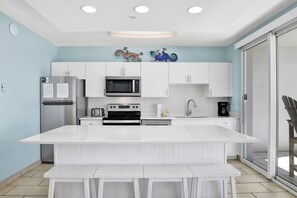 Fridge, microwave, oven, stovetop - Silver Beach 506 | Pet Friendly, Direct Gulf Front, Great Location!! (Orange Beach)