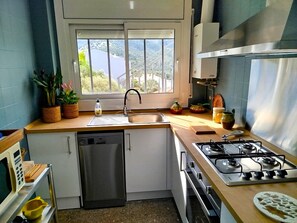 Fridge, microwave, oven, coffee/tea maker