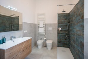 Regadera, secadora de cabello, bidet, toallas 