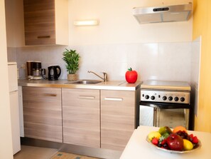 Fridge, microwave, oven, toaster