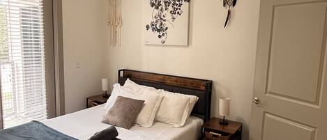 1 bedroom, desk, iron/ironing board, travel cot