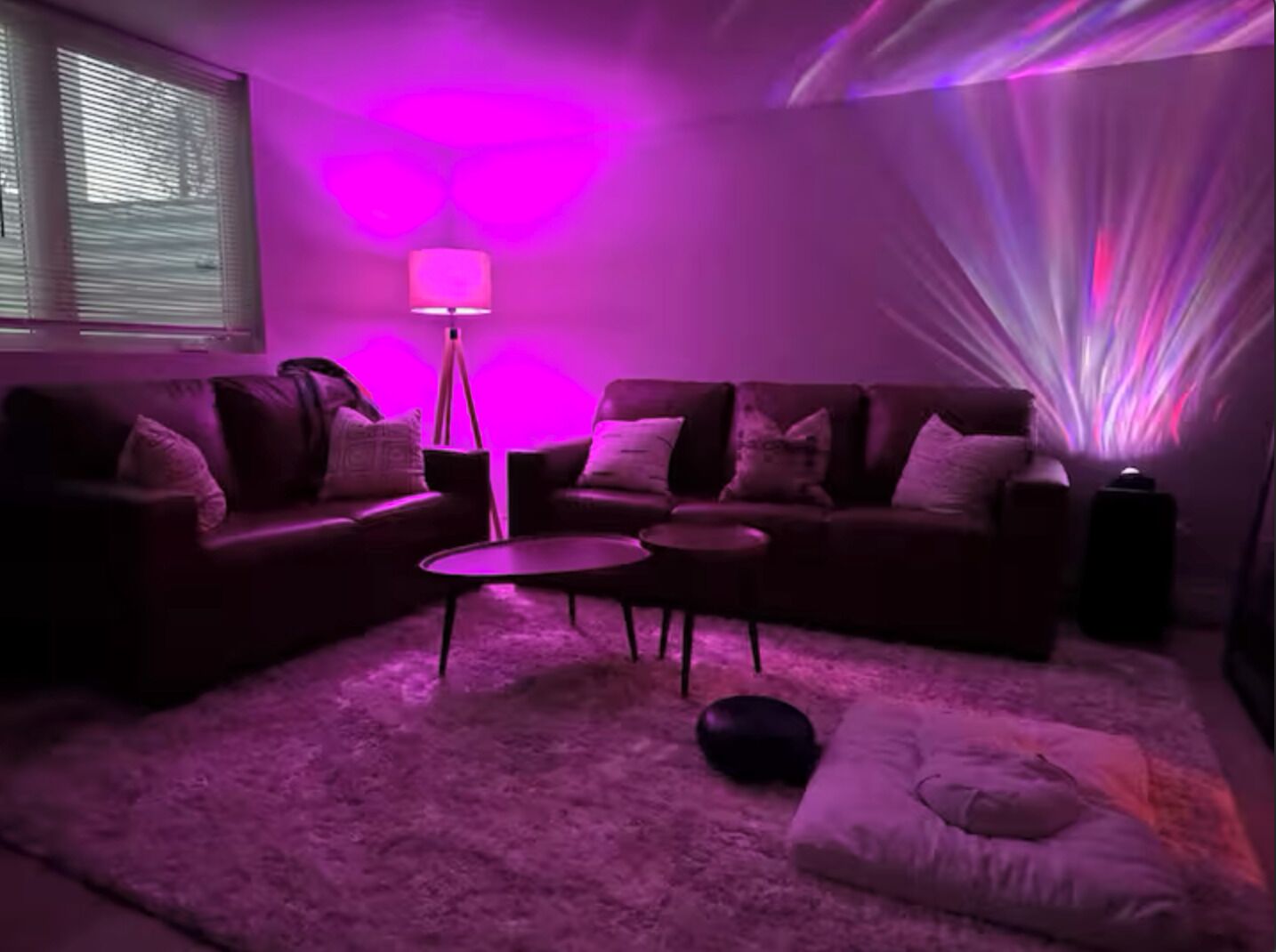 Smart TV, fireplace, books, stereo