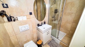 Standard Room | Bathroom | Hair dryer, towels, soap, shampoo