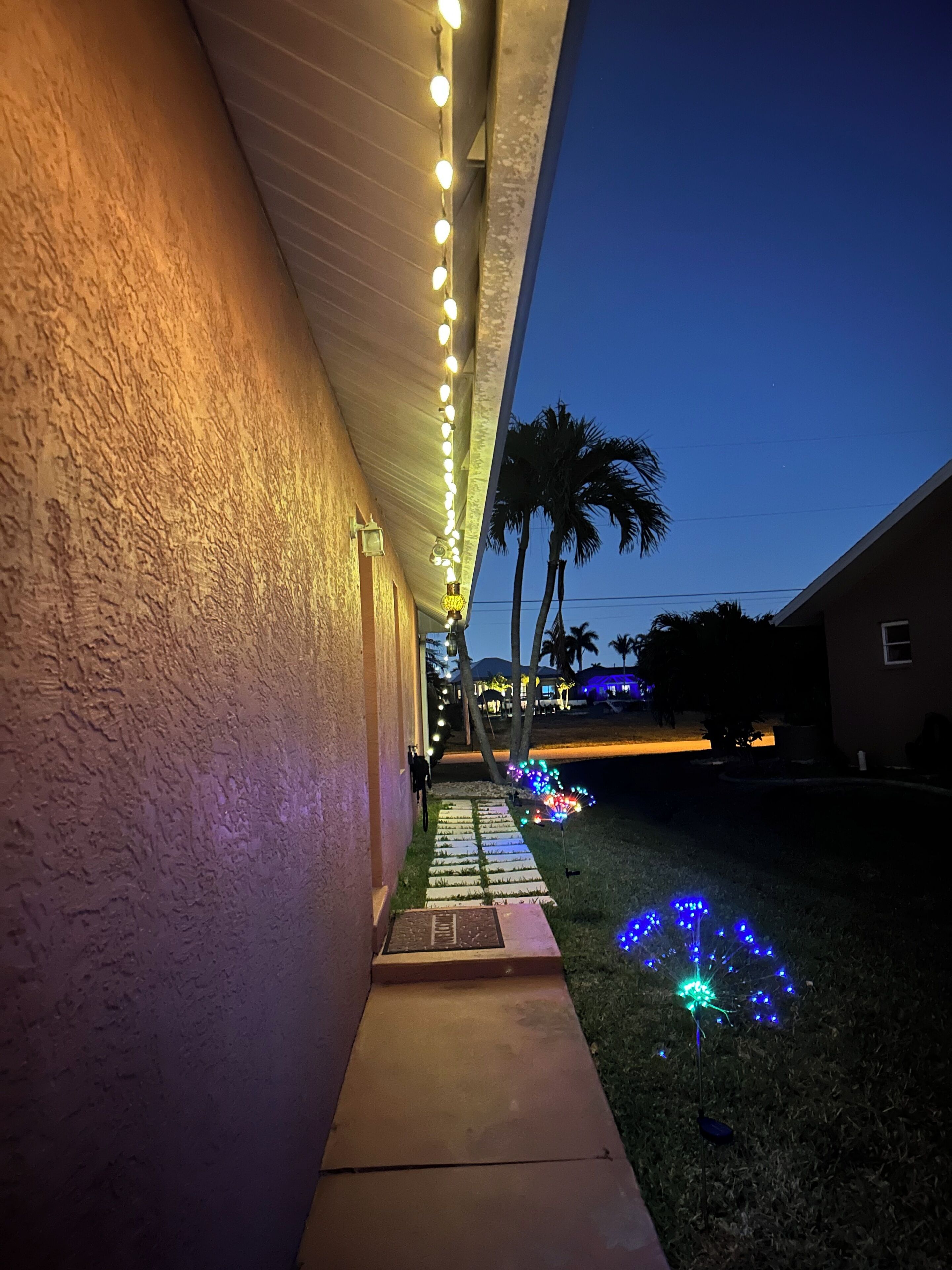 Lighted walkway to entrance