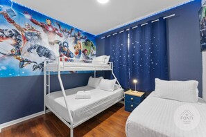2 bedrooms, desk, iron/ironing board, travel cot