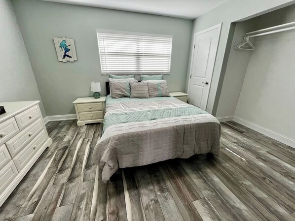 1 bedroom, desk, iron/ironing board, travel crib