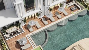 Outdoor pool, open 6:00 AM to 8:00 PM, pool umbrellas, pool loungers