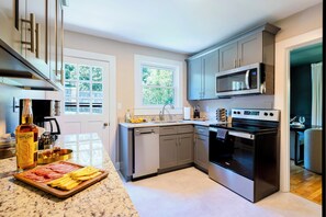 Fridge, microwave, oven, stovetop - Stylish 3BR house w/ Patio ~ Walk to State Capitol 2.5 miles to Buffalo Trace (Frankfort)