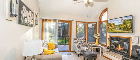 Smart TV, fireplace, foosball, table tennis