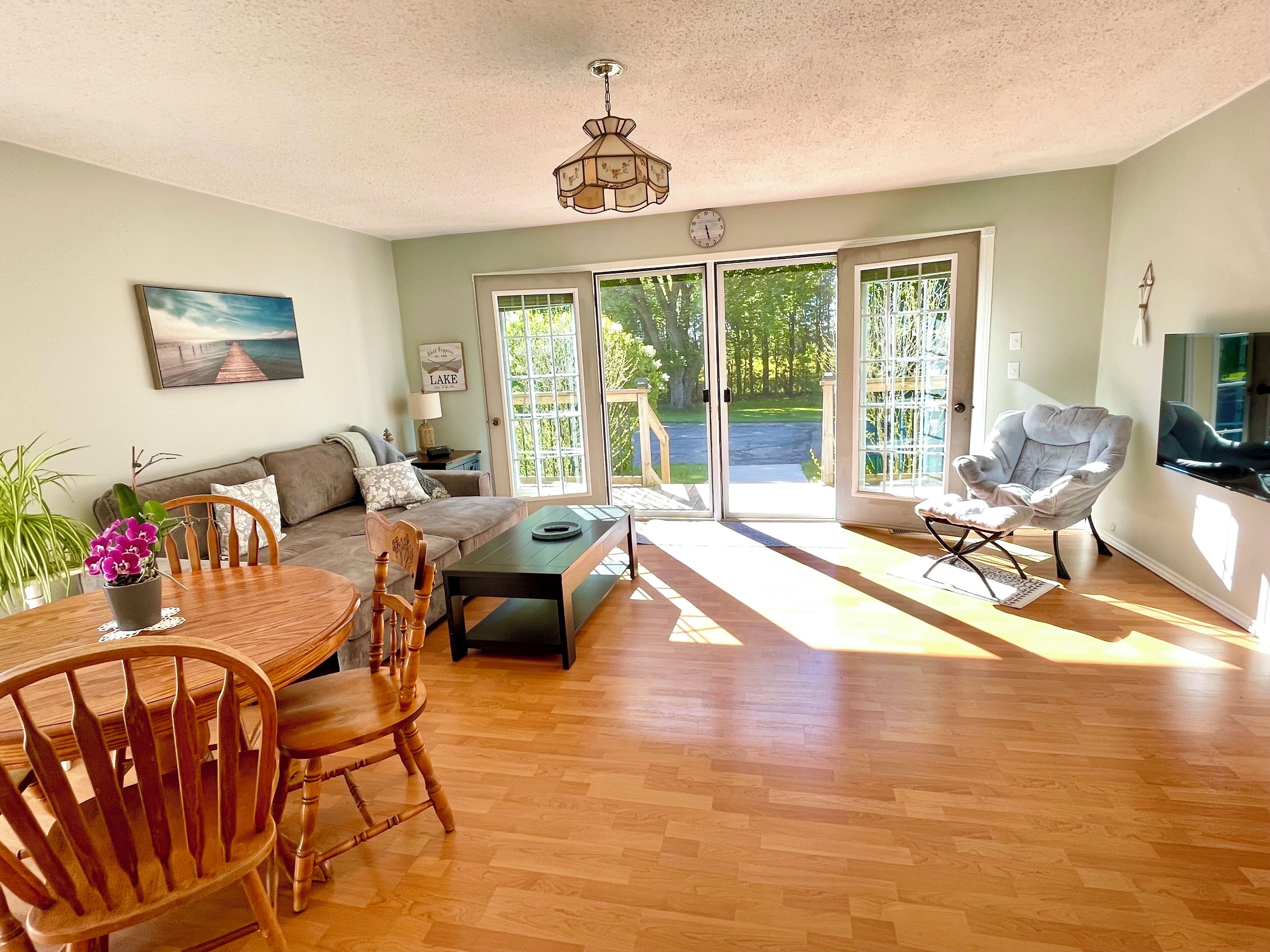 Älytelevisio, pöytätennispöytä, kirjoja