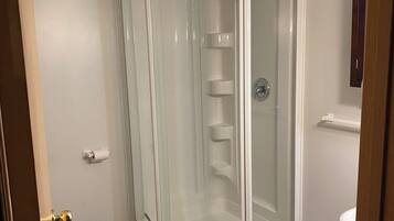 Shower, towels, toilet paper