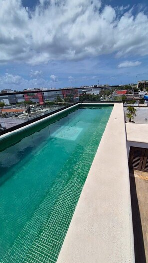 Outdoor pool, pool umbrellas