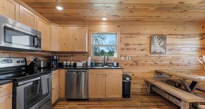Pet-Friendly Peaceful Cabin Near River w/ Fire Pit + Hot Tub Sleeps 14