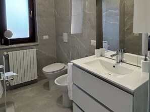 Ducha, secador de pelo, bidé y toallas