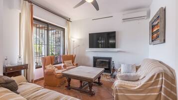 TV, fireplace