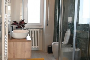 Regadera, secadora de cabello, bidet, toallas 