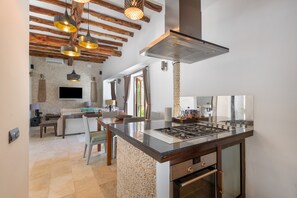 Fridge, microwave, oven, stovetop - Beautiful luxury villa in Ibiza with Wi-Fi and air conditioning (Illes Balears)